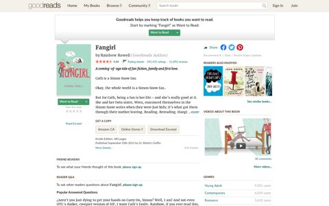 Fangirl by Rainbow Rowell - Goodreads