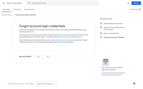 Forgot account login credentials - Non-Profits Help - Google ...