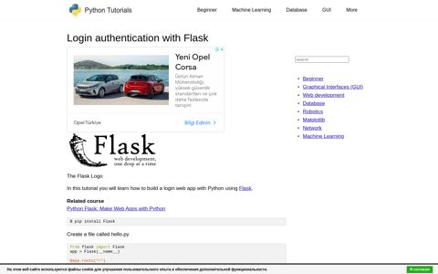 Login authentication with Flask - Python Tutorial - Pythonspot