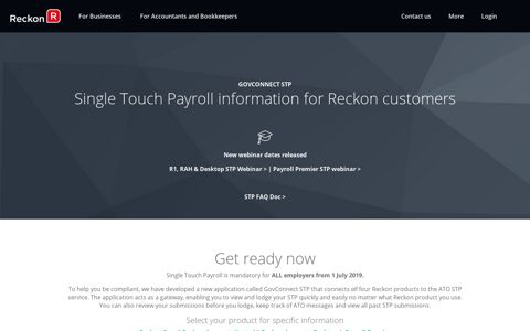 Single Touch Payroll | STP Customer Hub | Reckon