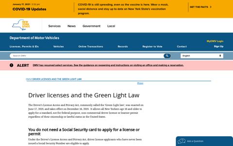 New York DMV | Driver licenses and the Green Light Law
