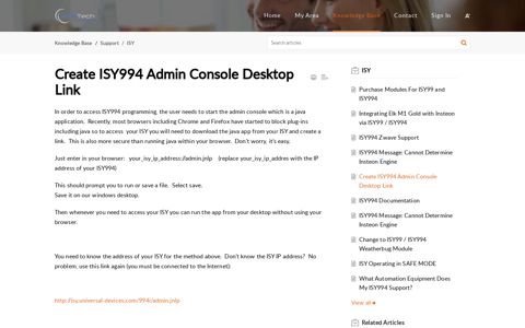 Create ISY994 Admin Console Desktop Link - Aartech Canada