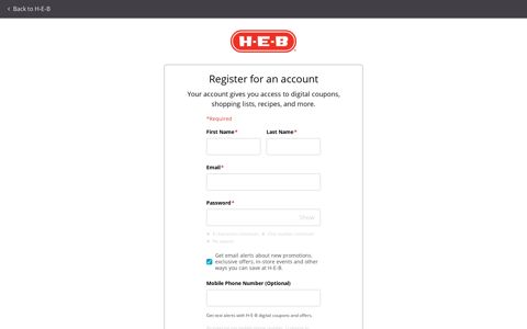 Create an Account | HEB.com