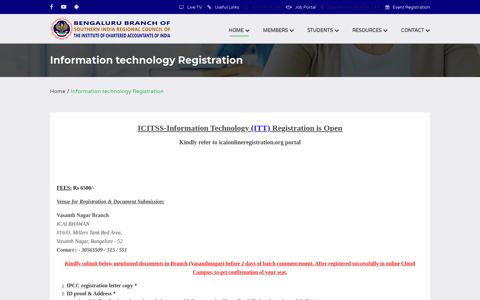 ITT Registration - Bengaluru Branch of SIRC of ICAI