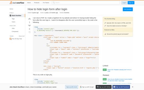 How to hide login form after login - Stack Overflow