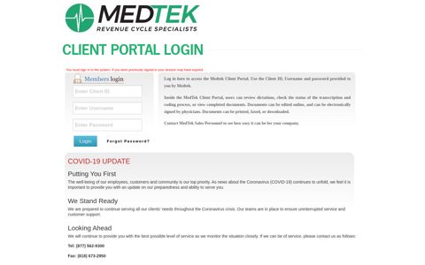 client portal login - MedTek.net, Inc.
