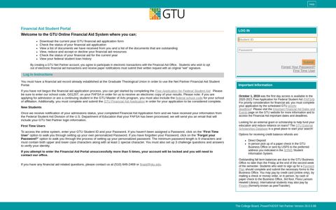 (GTU Financial Aid Portal) Student Log In