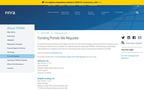 Funding Portals We Regulate | FINRA.org