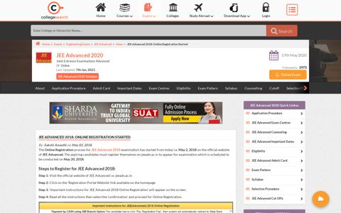 JEE Advanced 2018: Online Registration Started on jeeadv.ac.in