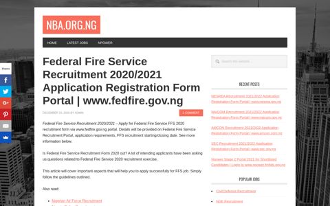 Federal Fire Service Recruitment 2020/2021 Application ...