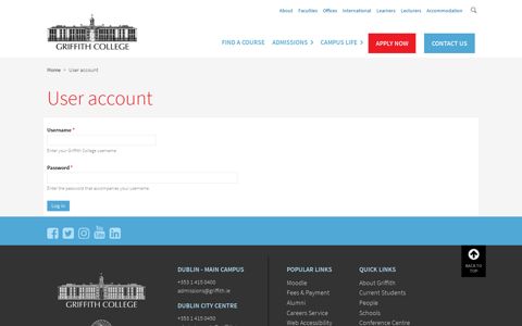 User account | Griffith College