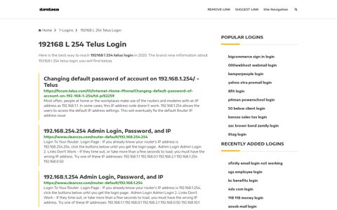192168 L 254 Telus Login ❤️ One Click Access - iLoveLogin