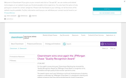 Clearstream wins once again the JPMorgan Chase "Quality ...