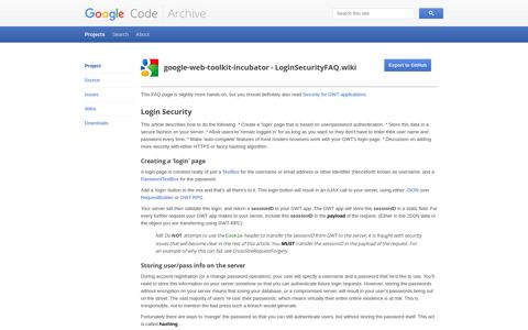 google-web-toolkit-incubator - LoginSecurityFAQ.wiki