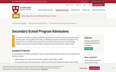 Secondary School Program Admissions | Harvard Summer ...