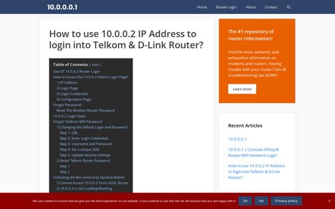 How to use 10.0.0.2 IP Address to login into Telkom & D-Link ...