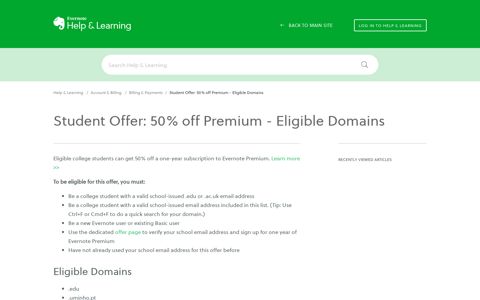 Student Offer: 50% off Premium - Eligible Domains – Evernote ...