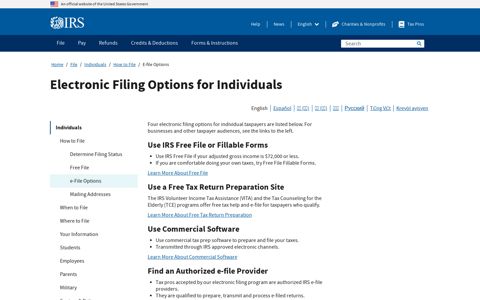 E-file Options | Internal Revenue Service