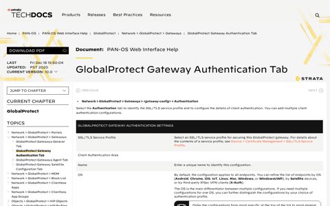 GlobalProtect Gateway Authentication Tab - Palo Alto Networks
