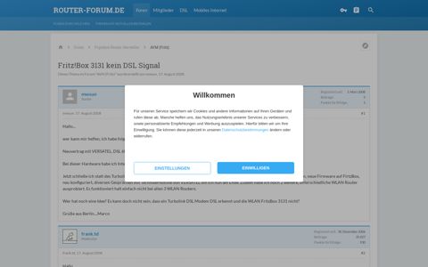 Fritz!Box 3131 kein DSL Signal - auf Router-Forum.de