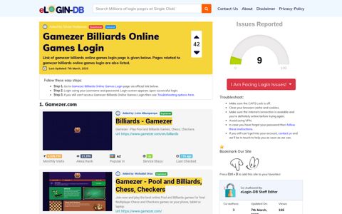 Gamezer Billiards Online Games Login