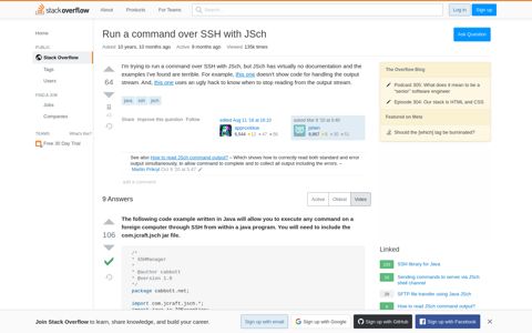 Run a command over SSH with JSch - Stack Overflow