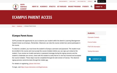 eCampus Parent Access - South Seminole Academy