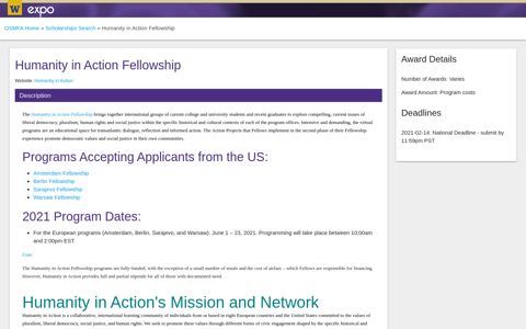 Humanity in Action Fellowship | Scholarship Database - EXPO
