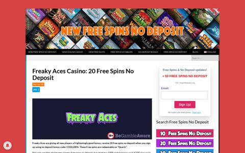 Freaky Aces Casino: 20 Free Spins No Deposit