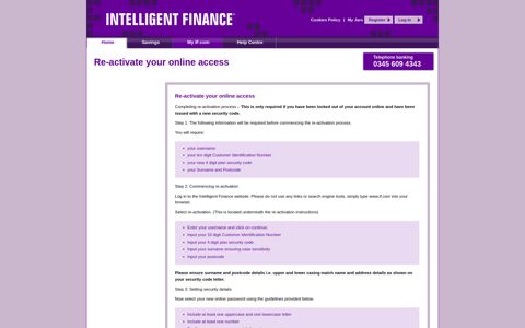 Re-activate your online access - Intelligent Finance