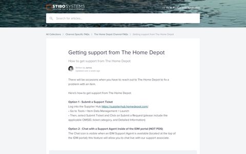 Getting support from The Home Depot | Product Data ...