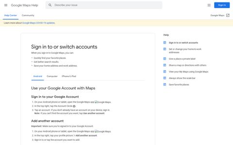 Sign in to or switch accounts - Android - Google Maps Help