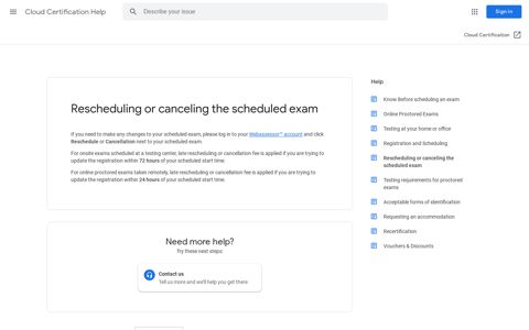 Rescheduling or canceling the scheduled exam - Cloud ...
