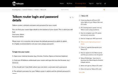 Telkom router login and password details - Zoho Desk
