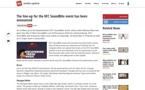 The line-up for the KFC SoundBite event has been announced