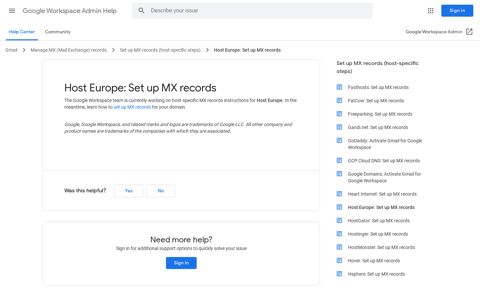 Host Europe: Set up MX records - Google Workspace Admin ...