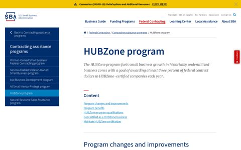 HUBZone program - Small Business Administration