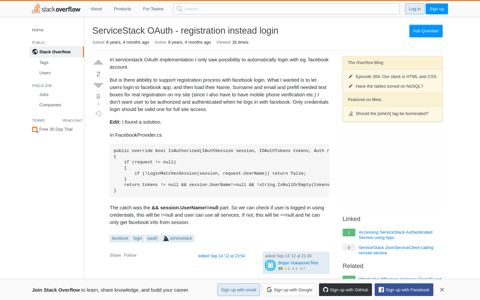 ServiceStack OAuth - registration instead login - Stack Overflow