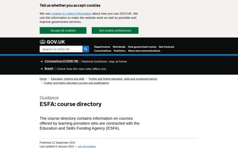 ESFA: course directory - GOV.UK