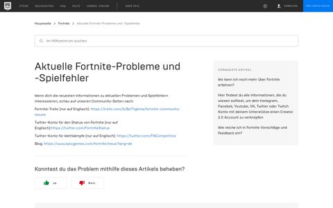 Aktuelle Fortnite-Probleme und -Spielfehler - Fortnite-Support