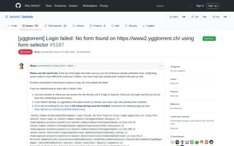[yggtorrent] Login failed: No form found on https://www2 ...