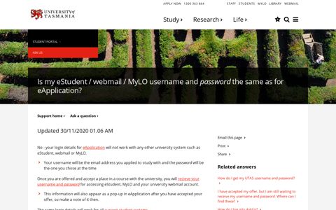 Is my eStudent/webmail/MyLO username and password the ...