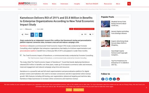 Kameleoon Delivers ROI of 291% and $5.8 Million in Benefits ...