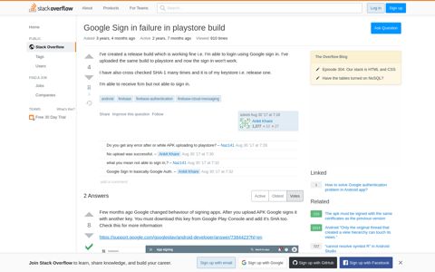 Google Sign in failure in playstore build - Stack Overflow