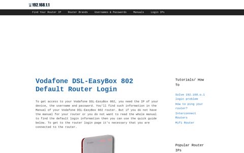 Vodafone DSL-EasyBox 802 - Default login IP, default ...