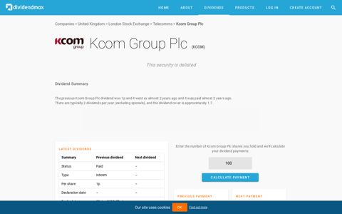Kcom Group Plc (KCOM) Dividends
