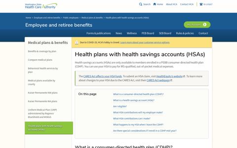 Health plans with health savings accounts (HSAs ...