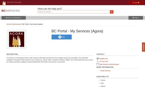 BC Portal - My Services (Agora) - Service Catalog - Boston ...