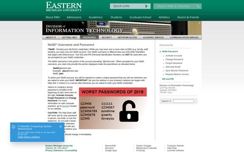 NetID* Username and Password - Eastern Michigan University