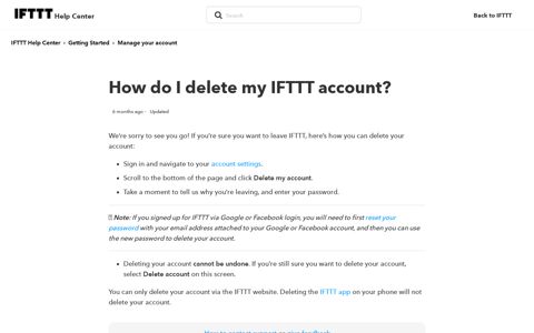How do I delete my IFTTT account? – IFTTT Help Center